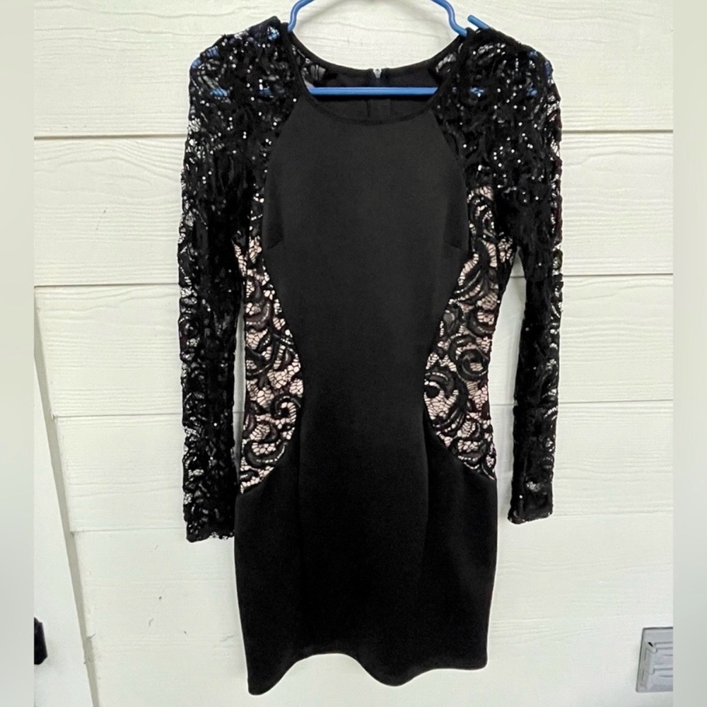 Elegant Black and nude Lace Dress